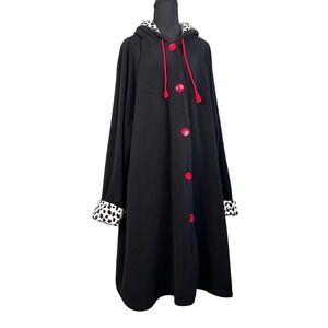 Ulla Popken Women Fleece Coat Sz-3X Dalmatian Faux Fur Trim Old Money Mob Boss